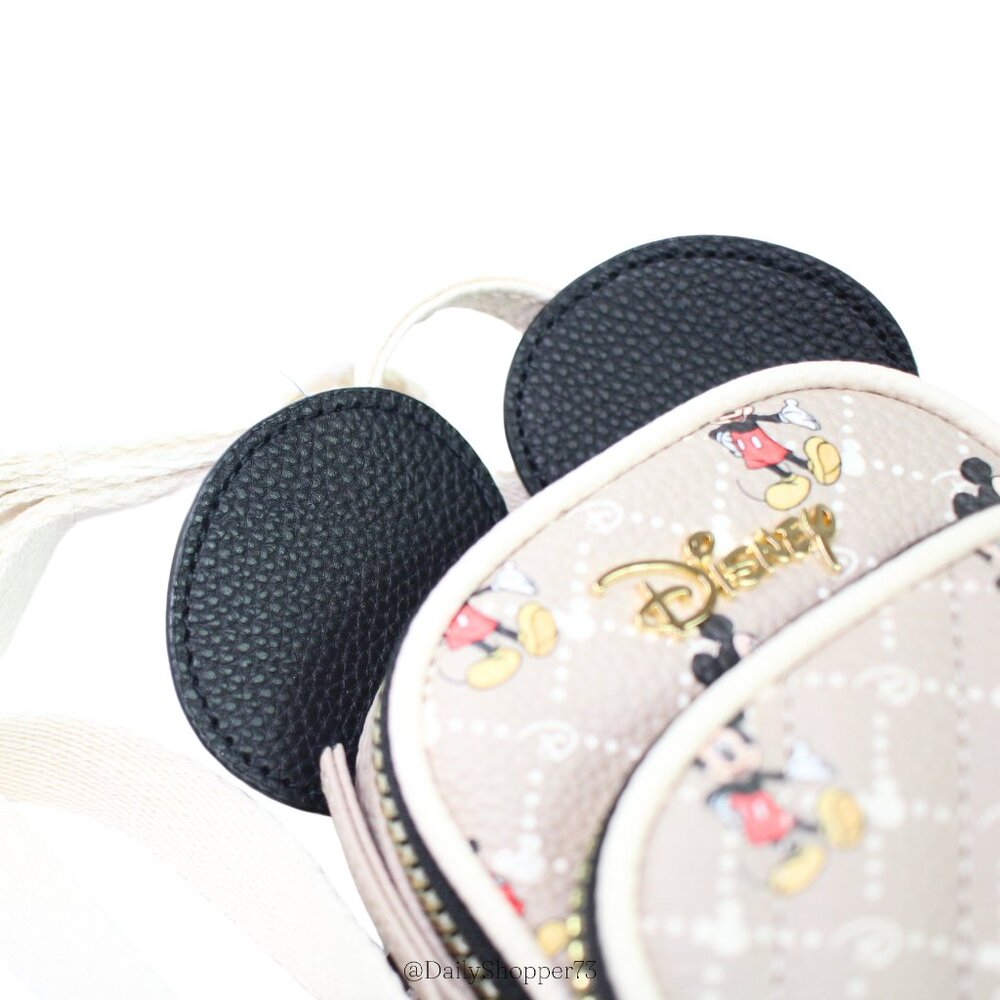 Disney Women's Luxe Mickey Mouse Patterned with Ears Quilted Beige Crossbody Bag - Picture 5 of 10